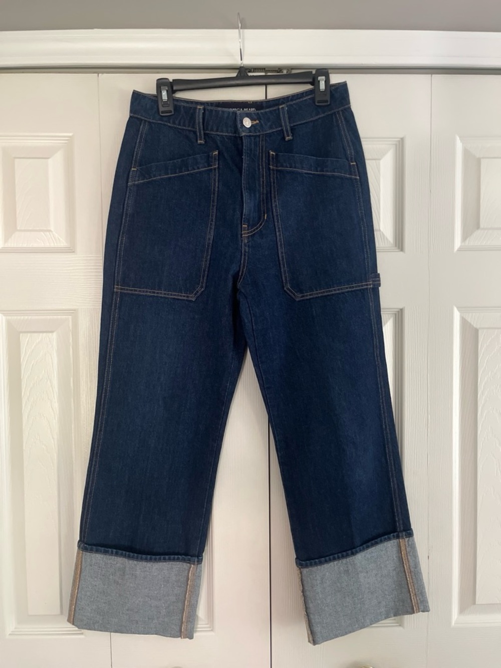 Veronica Beard Dark Indigo Relaxed Wide-Leg Carpenter Jeans